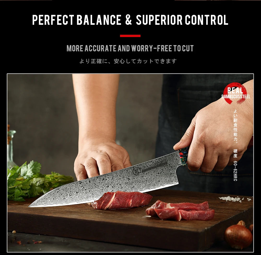 1-3 Pcs Japanese Damascus Steel Kitchen Knife Sets  AUS-10 Steel Chef Utility Kiritsuke Knives Meat Slicing Tools Grandsharp