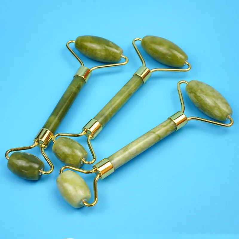 Natural Jade Roller Massager for Face Body Back Foot Massage Roller Facial Liftting Anti-wrinkle Double-end Gua Sha Jade Stone