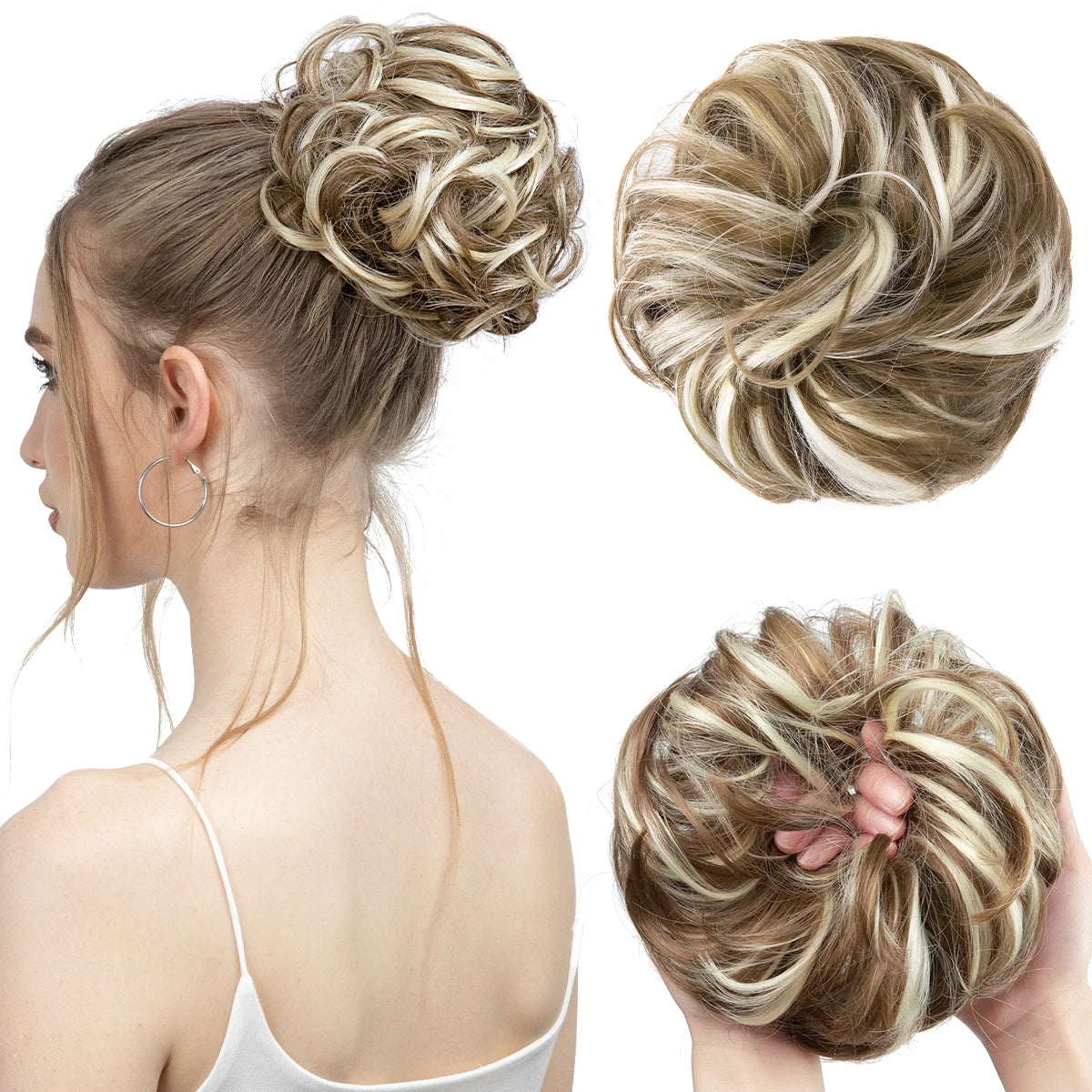 Synthetic Messy Updo Chignon Premium Big Curly Elastic Hair Scrunchies Hairpieces Donut Updo Blonde Brown Hair Pieces For Women