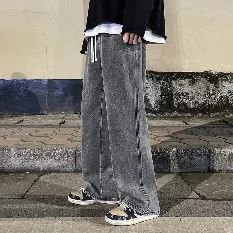 Men's Jeans Korean Version Student Casual Pants High Street Straight Loose Wide Leg Jeans Black Grey Blue Baggy Jeans