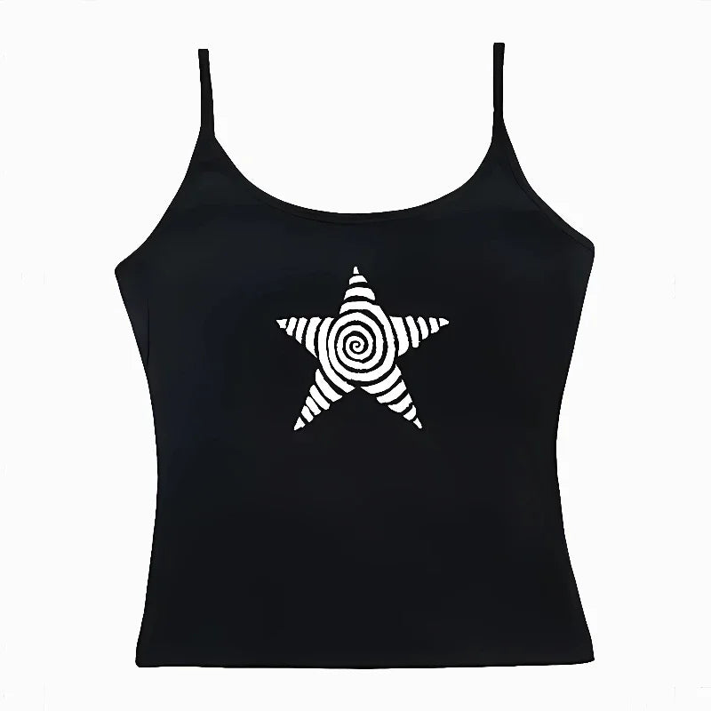 Y2k Crop Top Emo Girl Aesthetic Gothic Punk Streetwear Women Casual 90s Retro Grunge Star Pattern Printed Short Sleeved T-shirt