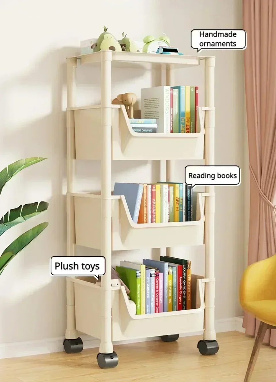 Trolley Bookshelf Kitchen Storage Rack KitchenCornerNarrow Slit StorageCabinetBathroom Living Small Multi-layer Simple Bookshelf