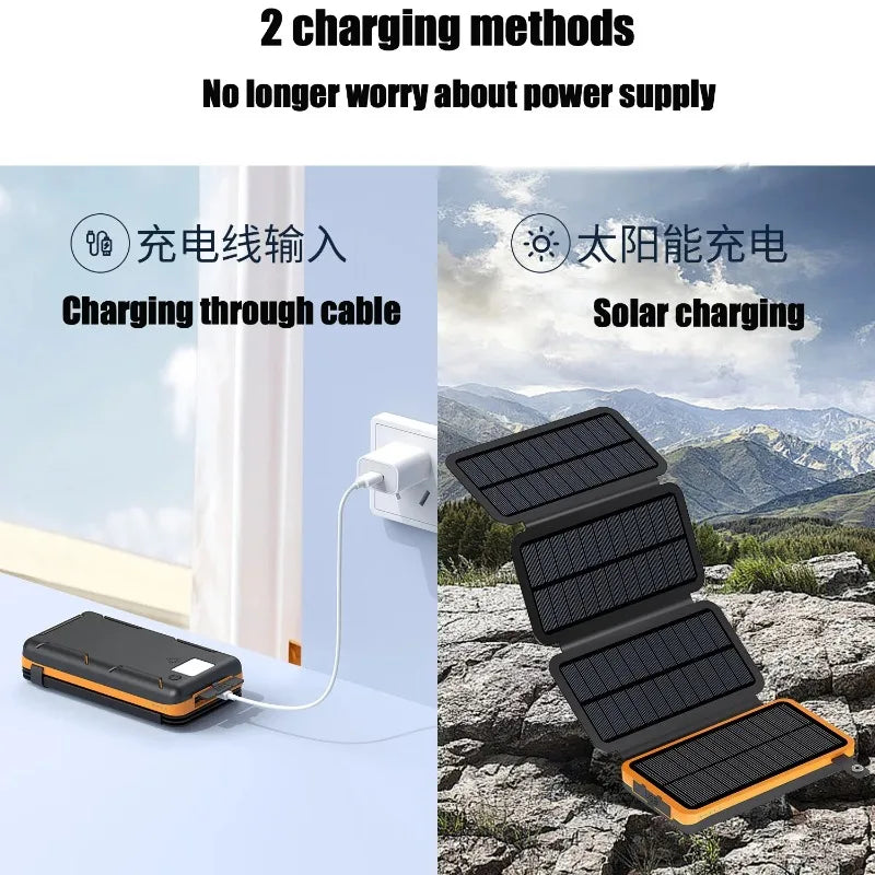 50000mAh Portable Solar Power Bank Fast Charging USB-C/USB-A for IOS Android Outdoor Large Capacity Charger