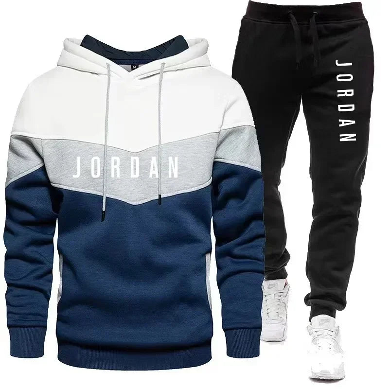 New autumn and winter men's casual pullover + trousers two-piece outdoor jogging fashion men's hooded sweatshirt sportswear set