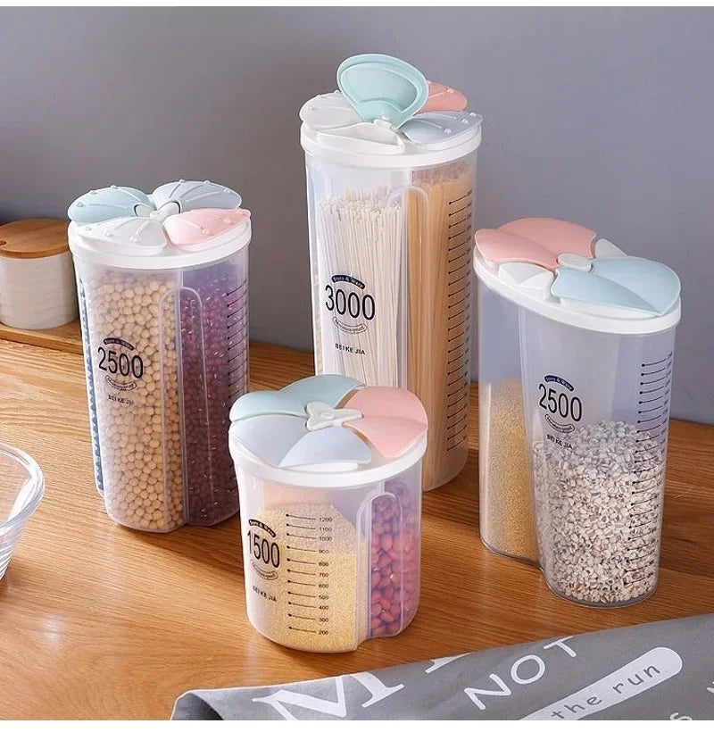 Grain Food Storage Tank and More: Kitchen Storage Box with Moisture-Proof Sealed Cans and Multi Grid Large Capacity Organizers