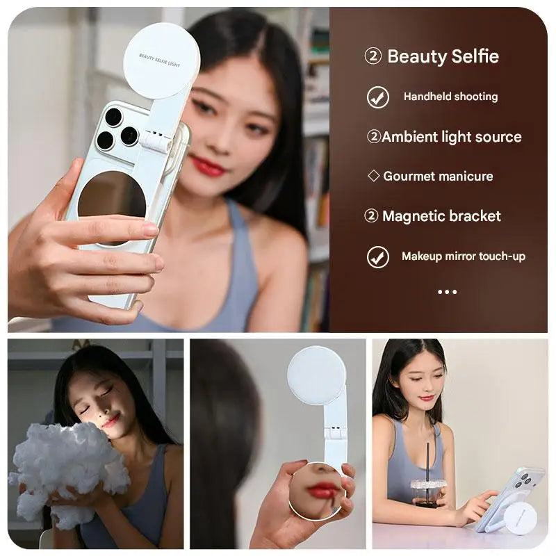 3-in-1 Magnetic Portable Selfie Ring Light Stand for Phone Makeup Mirror - Adjustable Lighting for Perfect Selfies