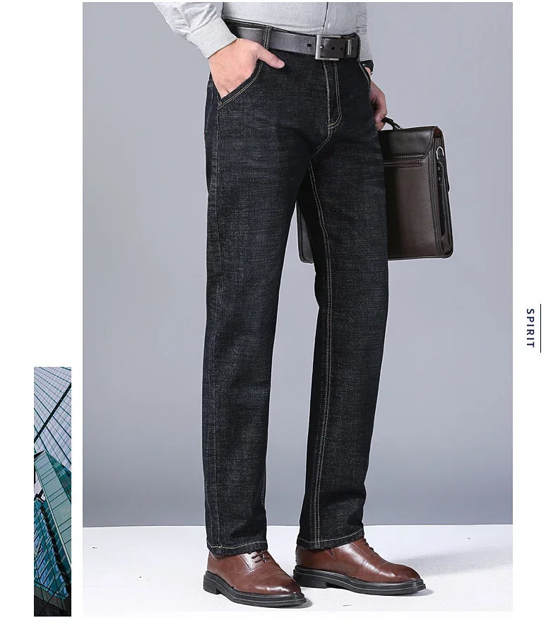 2026 Spring Autumn New Mens Black Blue Pants Pure Color Stretch Jeans Street Casual Slim Fit Trousers Male Wash Jeans for Men