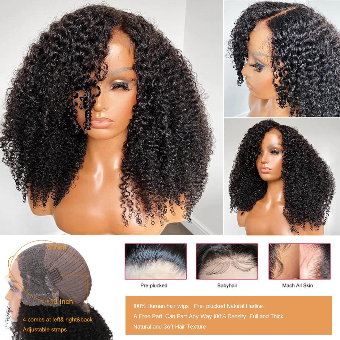 Kinky Curly Lace Front Wig 13x4 Lace Front Wigs Human Hair PrePlucked Kinky curly Human Hair Wig Human Hair Wig For Black Women