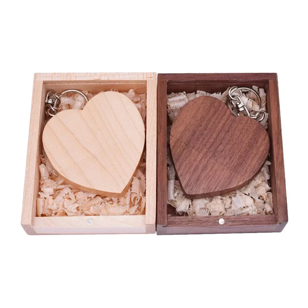 10pcs/lot Free Logo maple Wooden Heart USB + BOX USB Flash Drive Pendrive 64GB 32GB 16GB 8GB U Disk Photography Wedding Gifts