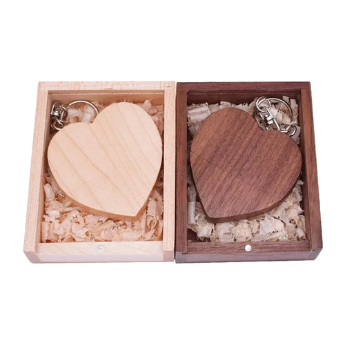 10pcs/lot Free Logo maple Wooden Heart USB + BOX USB Flash Drive Pendrive 64GB 32GB 16GB 8GB U Disk Photography Wedding Gifts