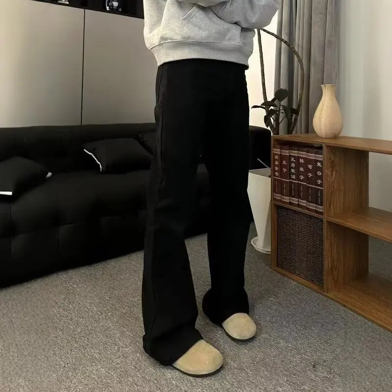 Korean Style Streetwear Slim-Fit Cleanfit Flared Jeans for Men Simple Trendy Vibe Casual Long Pants