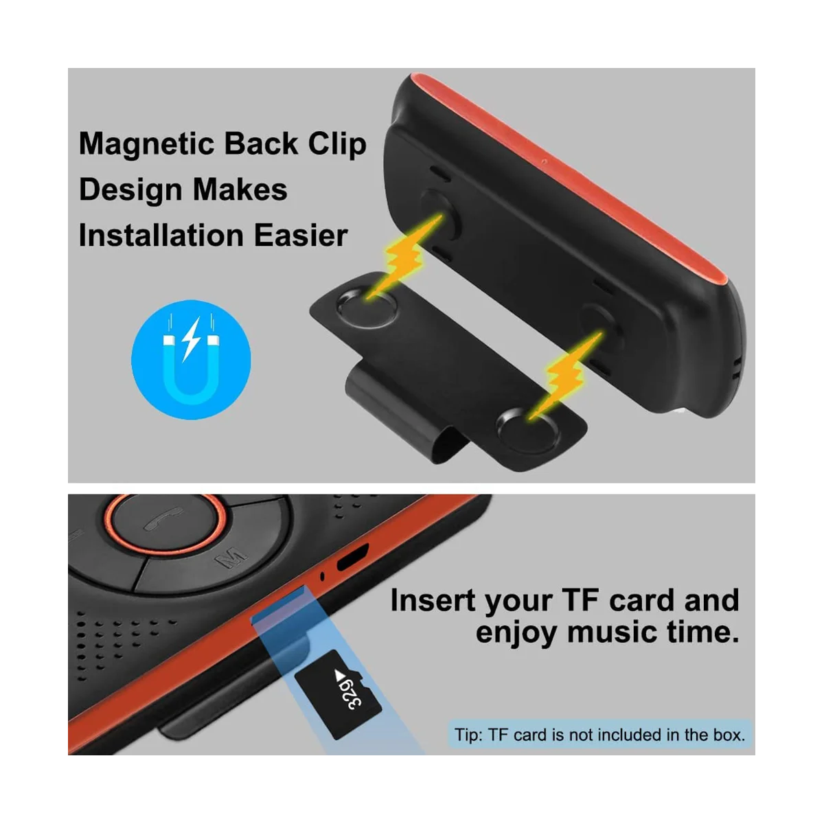 Car Bluetooth Speaker Bluetooth in Car Speakerphone for Handsfree Talking, Wireless Car Music Player with Visor Clip