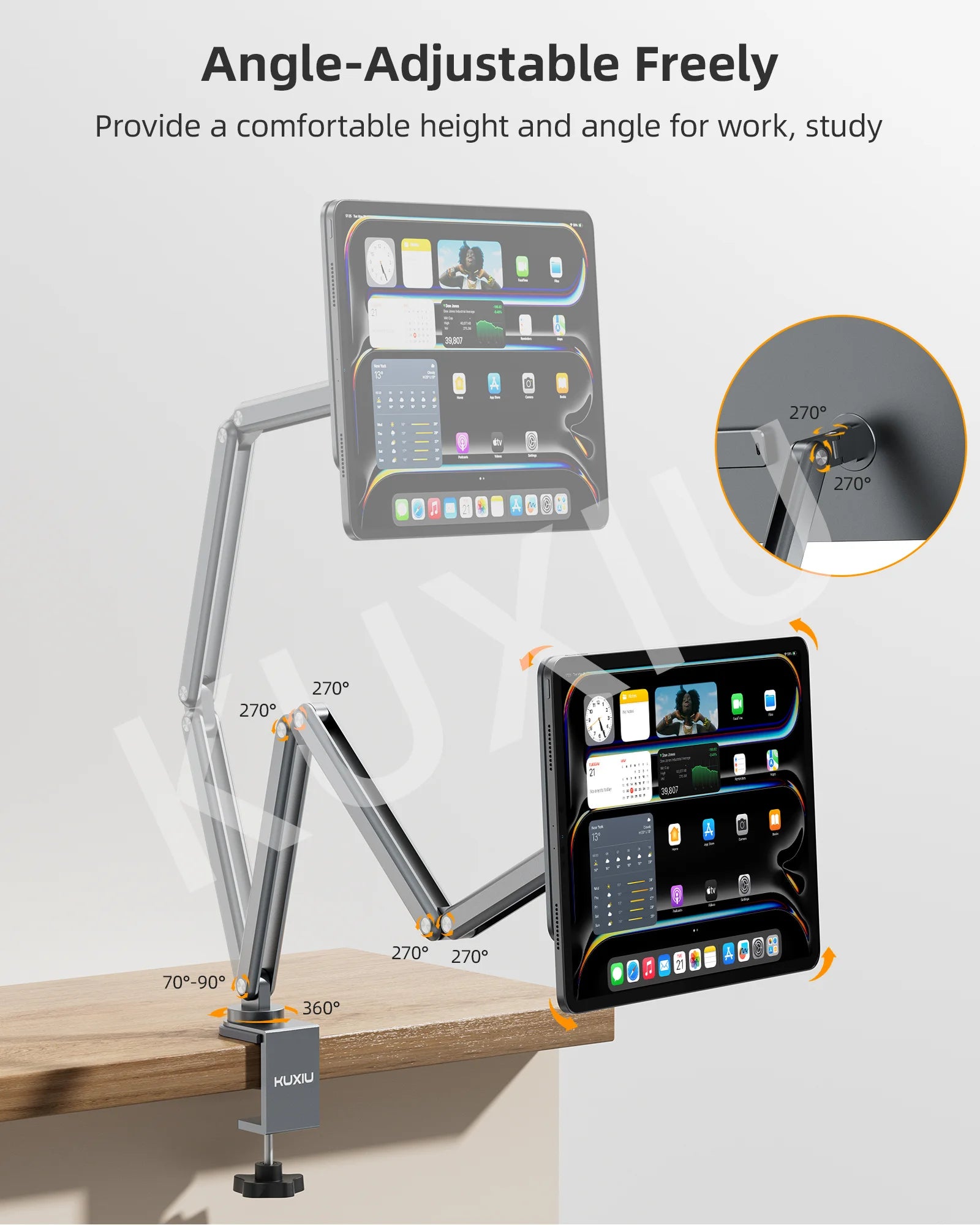 KUXIU Aluminum Alloy Foldable  Magnetic Charger Holder For iPad Pro 11/13 inch M4 (2024),  360 Adjustable Tablet Arm Stand