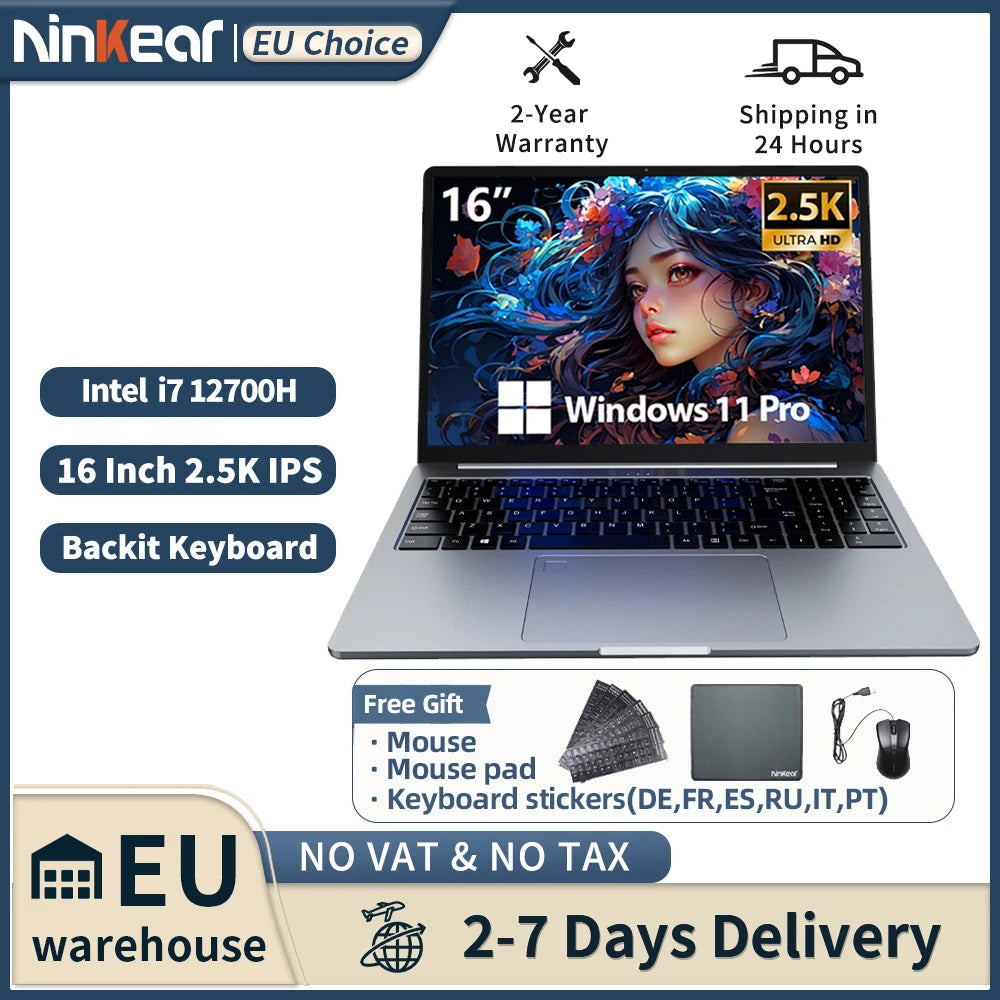 Ninkear N16Pro Laptop 16 inch 2.5K 120Hz Intel Core i7-12700H WiFi 6 16GB RAM 1TB SSD Laptop Windows 11 Notebook Office Computer