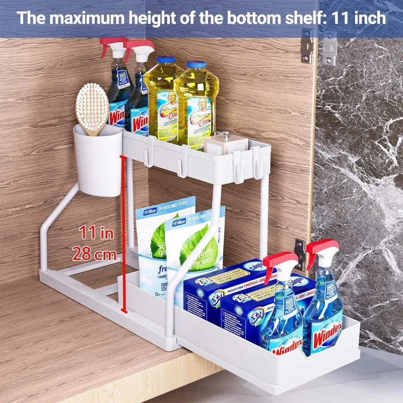 Kitchen sink storage rack, double-layer pull-out countertop organization rack, bathroom storage rack, kitchen storage rack