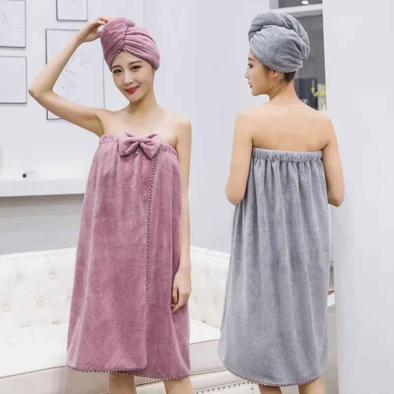 Soft Microfiber Quick - Dry Bath Towel, 2pcs/set, Magic Absorbent, for Women, Beach & Bathroom Towelling Bathrobe