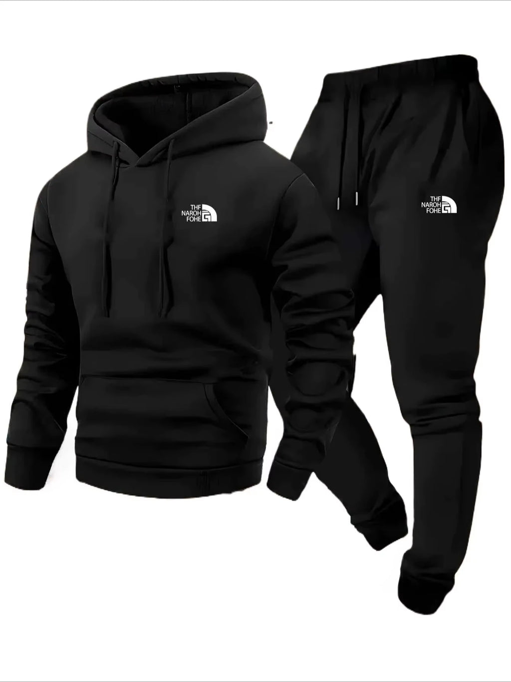 Men's Autumn/Winter Printed Casual Two-Piece Set: Hooded Sweatshirt and Pocketed Trousers, Regular Fit Outdoor Sportswear