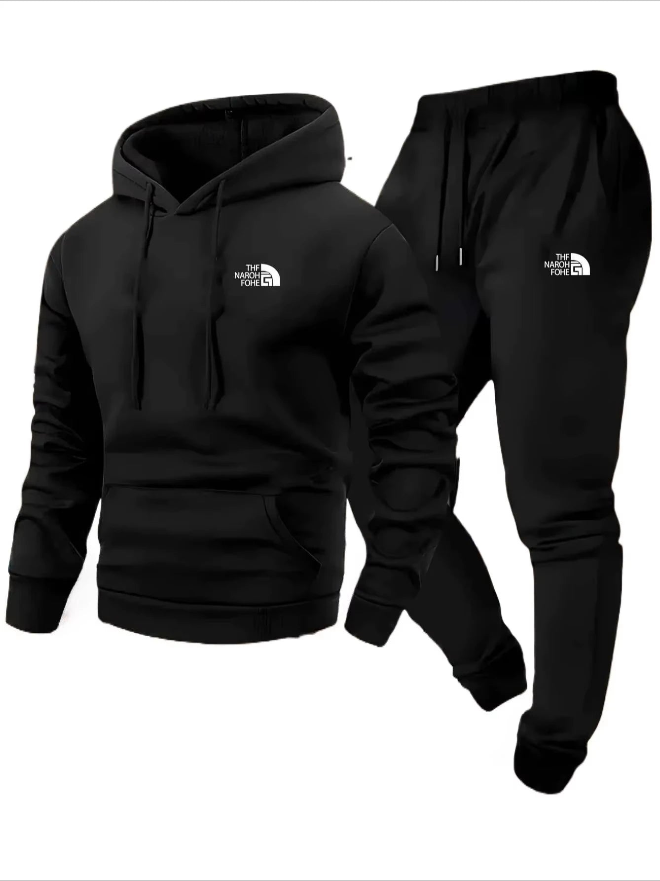 Men's Autumn/Winter Printed Casual Two-Piece Set: Hooded Sweatshirt and Pocketed Trousers, Regular Fit Outdoor Sportswear
