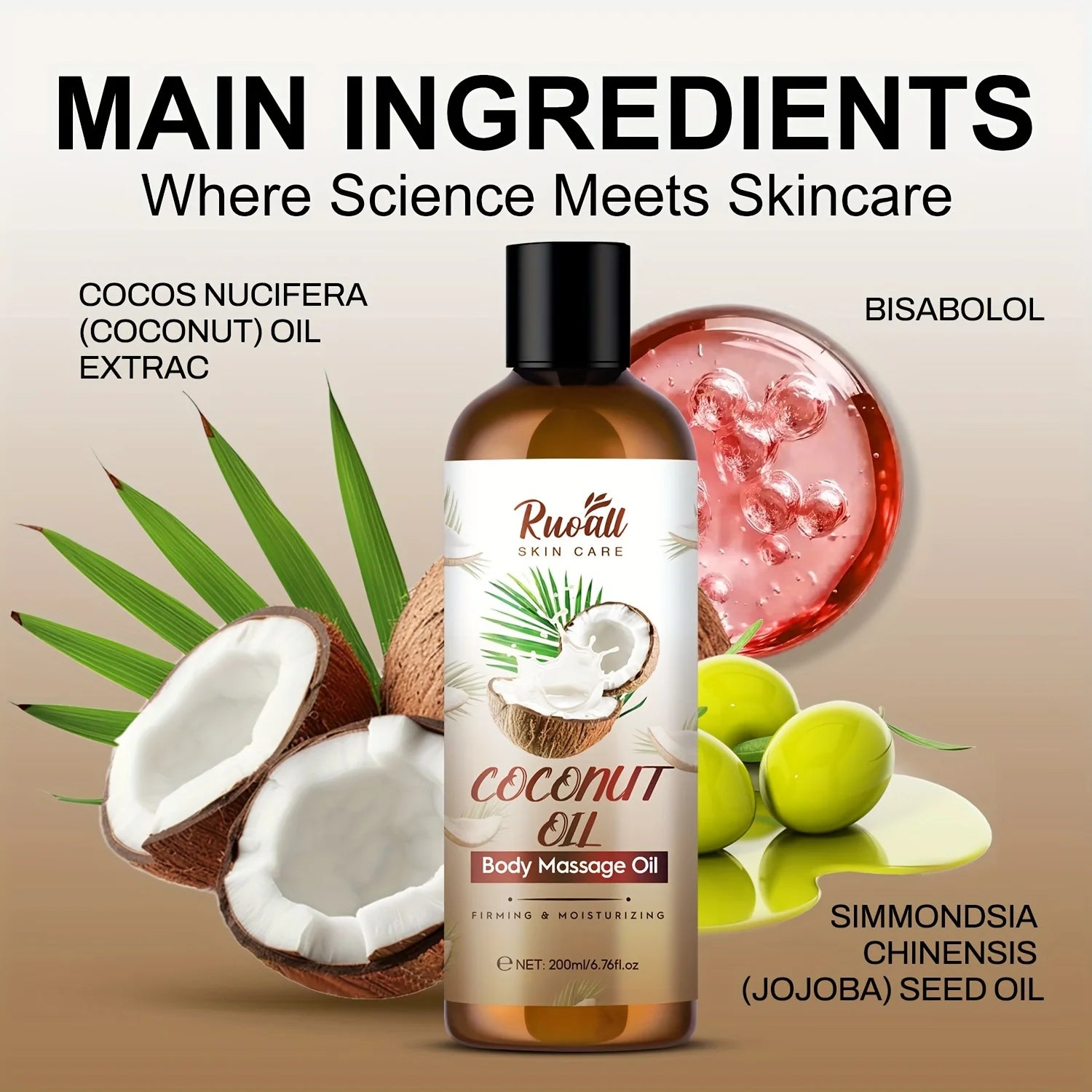 Coconut Oil Body Massage Essential oil, Rich in coconut oil extract essence, Can be used for body massage,long-lasting fragrance