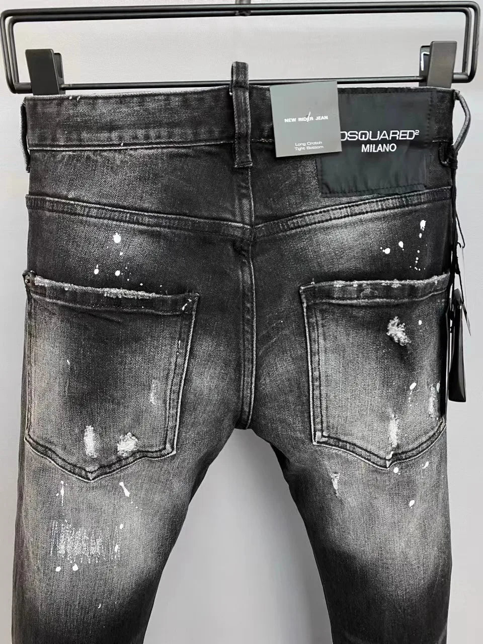 Light Luxury Washed Jeans Men's Trendy Brand Ruffian Handsome Black Ripped Patch Slim Fit Small Feet Casual Long Pants