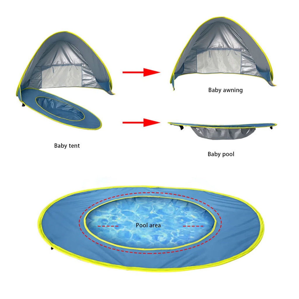 【New】Beach Tent Sun Shelter  Up Beach Tent Sun Proof Wind Proof Portable Baby Beach Tent with Pool Storage Bags for Outdoor