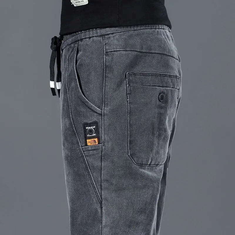 Denim Jeans Spring Autumn Elastic Waist 2022 Summer Thin Drawstring Slim Teenagers Cowboy Students Casual Designers Men's Pants