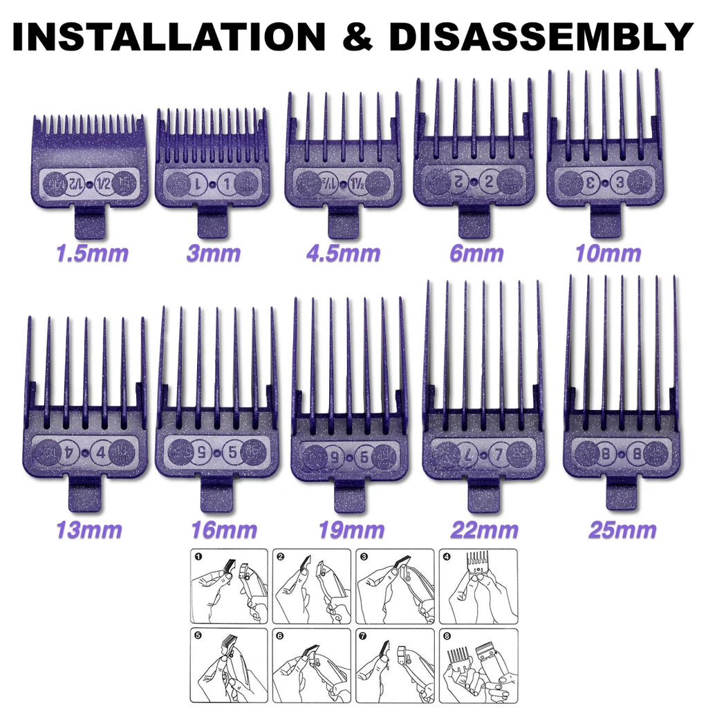 Professional electric hair clipper comb 10PC Purple Limit Comb Suitable for M10, R77F, 2020C, KULILANG, WMARK, BRCILIP Barbers