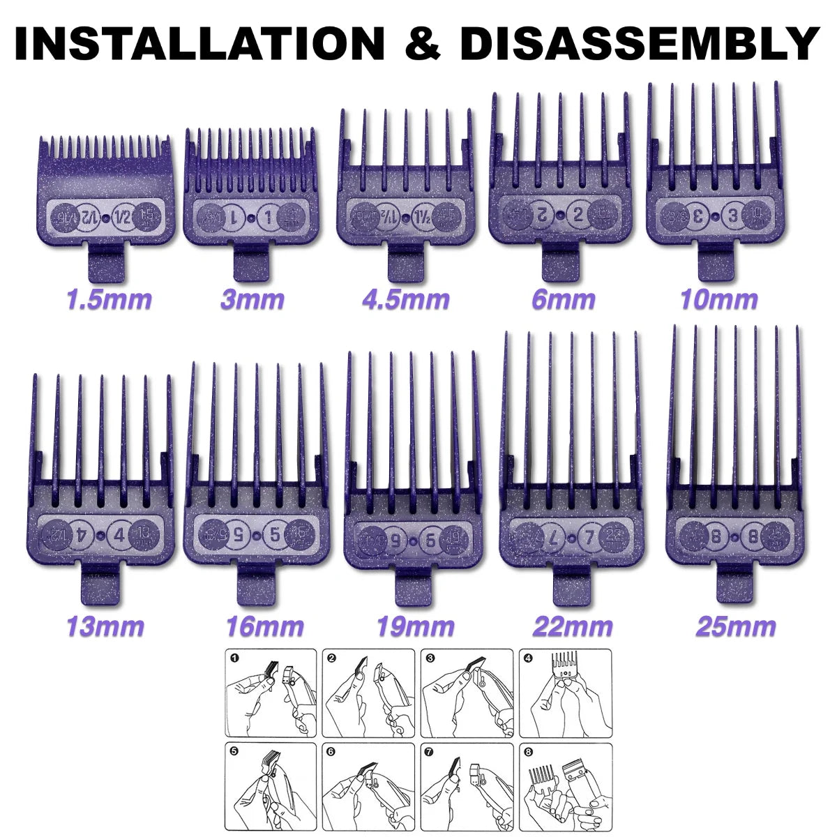 Professional electric hair clipper comb 10PC Purple Limit Comb Suitable for M10, R77F, 2020C, KULILANG, WMARK, BRCILIP Barbers