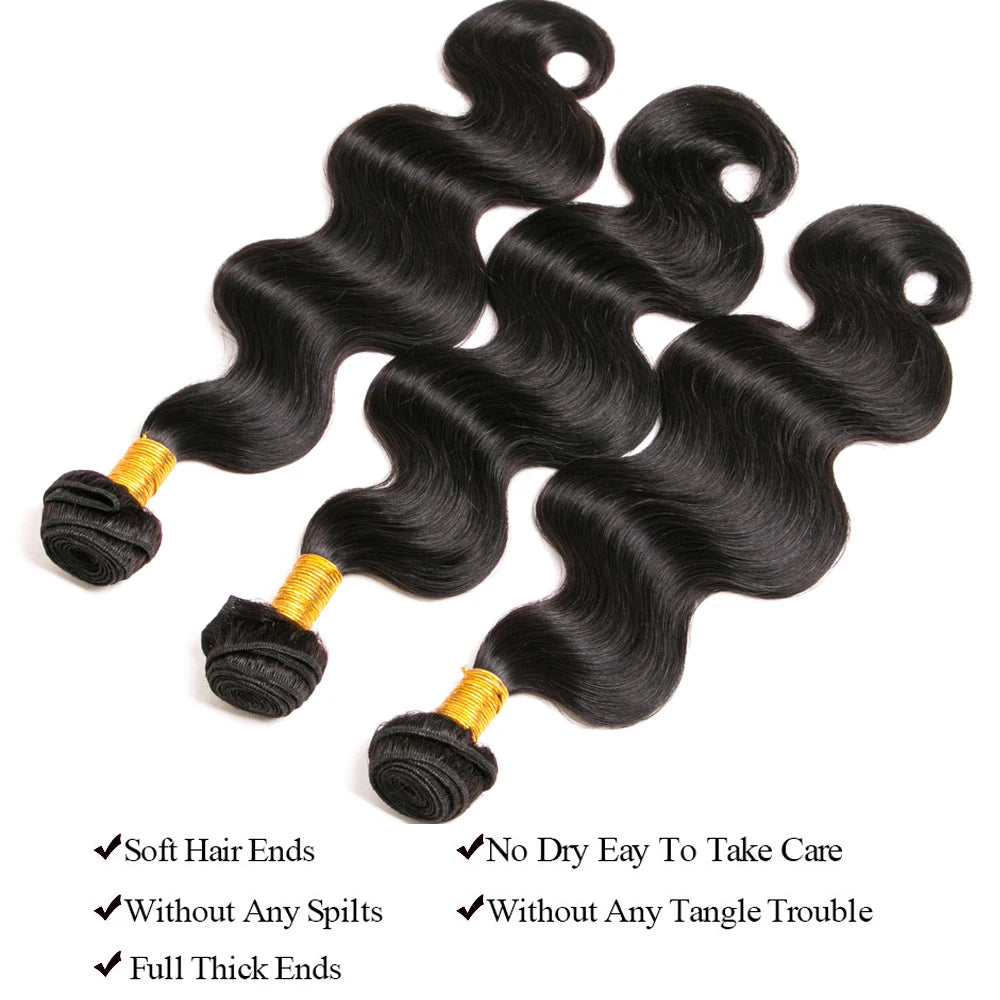 Body Wave Bundles Human Hair Brazilian Hair Weave Bundles 100% Natural Black 3 4 Bundles Deal Loose Wave 30 Inch Hair Extensions