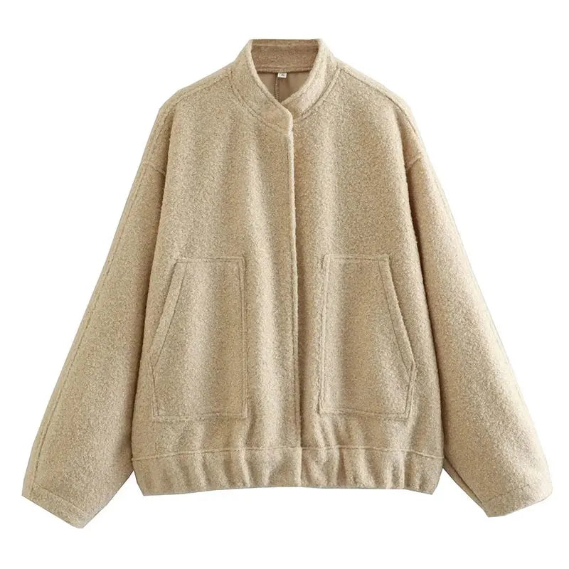 HH Women's Elegant Solid Coat Button Long Sleeve Pocket Bomber 4-Color Jacket Female Spring Casual Loose Streetwear Coats