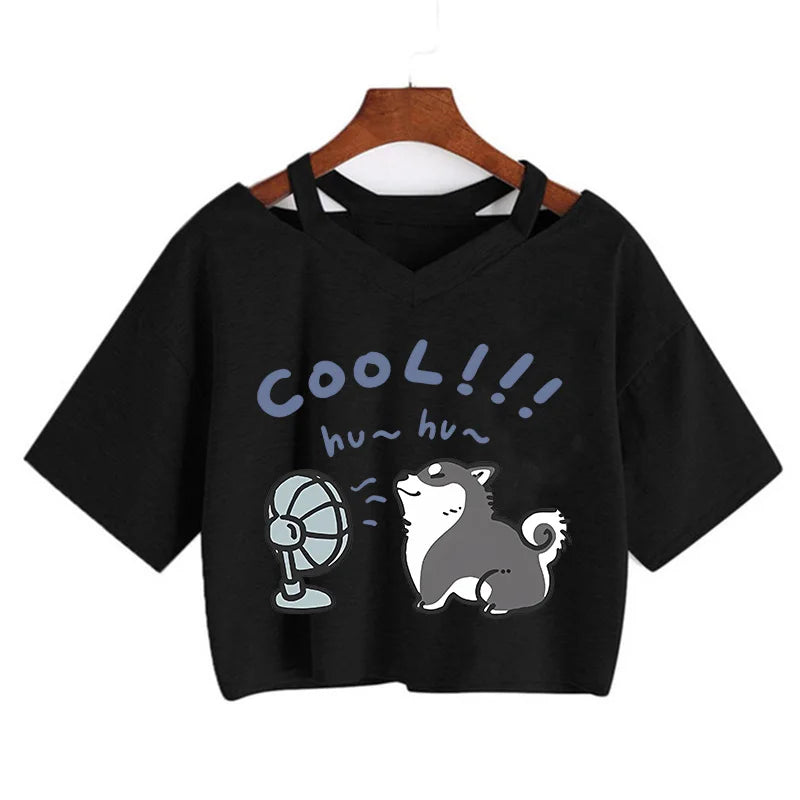 Y2k Crop Top Funny Cute Cat T Shirt Women Shirt Cropped Harajuku Graphic Ulzzang T-shirt 90s Tshirt Top Tee Female Gothic