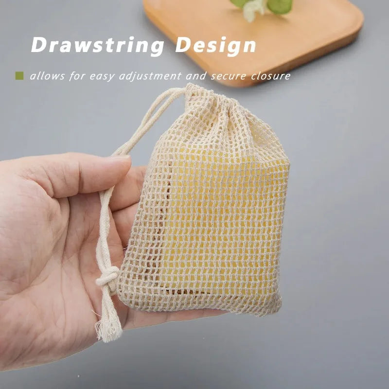 Eco-Friendly Handmade Natural Cotton Soap Saver Bag Mesh Soap Pouch for Body Cleansing And Skincare
