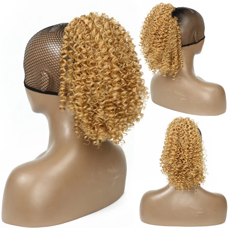 Synthetic Drawstring Curly Ponytail Extension for African Women Short Afro Kinky Ponytail Extension