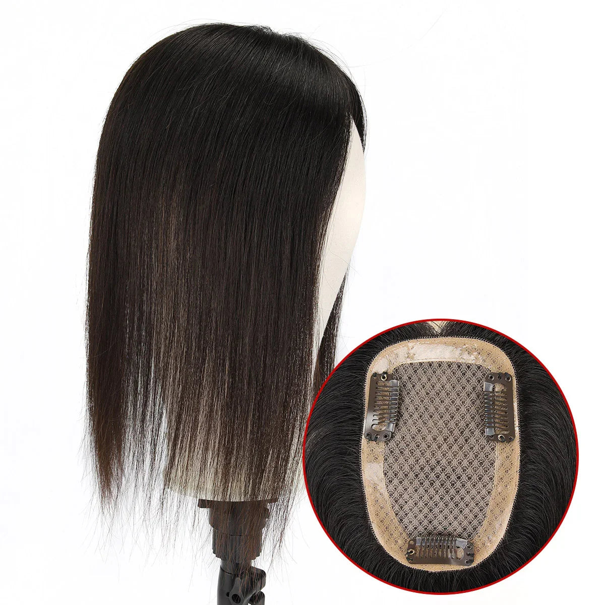 TUW10 3''x5'' Silk Base Hair Topper for Women with PU around 3 Clip 110% Handmade Remy Human Hair Natural Looking Topper Hairpin