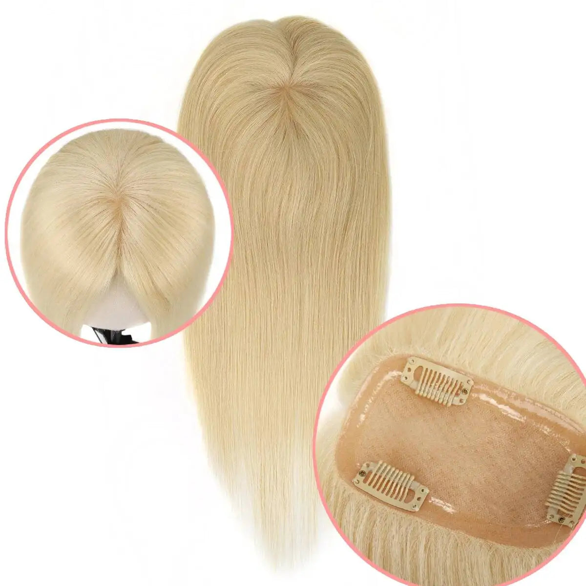 TUW10 3''x5'' Silk Base Hair Topper for Women with PU around 3 Clip 110% Handmade Remy Human Hair Natural Looking Topper Hairpin
