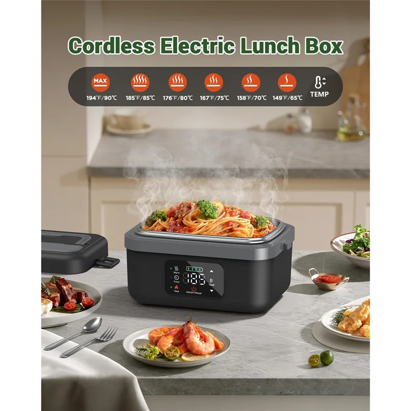 ABBZ-Cordless Electric Lunch Box For Adults, 16000Mah Rechargeable Self-Heating Food Warmers For Office Car Outdoor