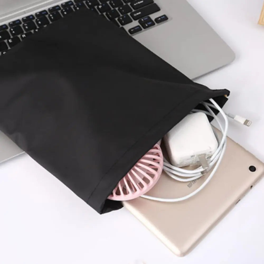 PU Leather Phone Storage bag with Draw String Waterproof Power Bank Case Large Capacity Dustproof Headphone Case Pouch