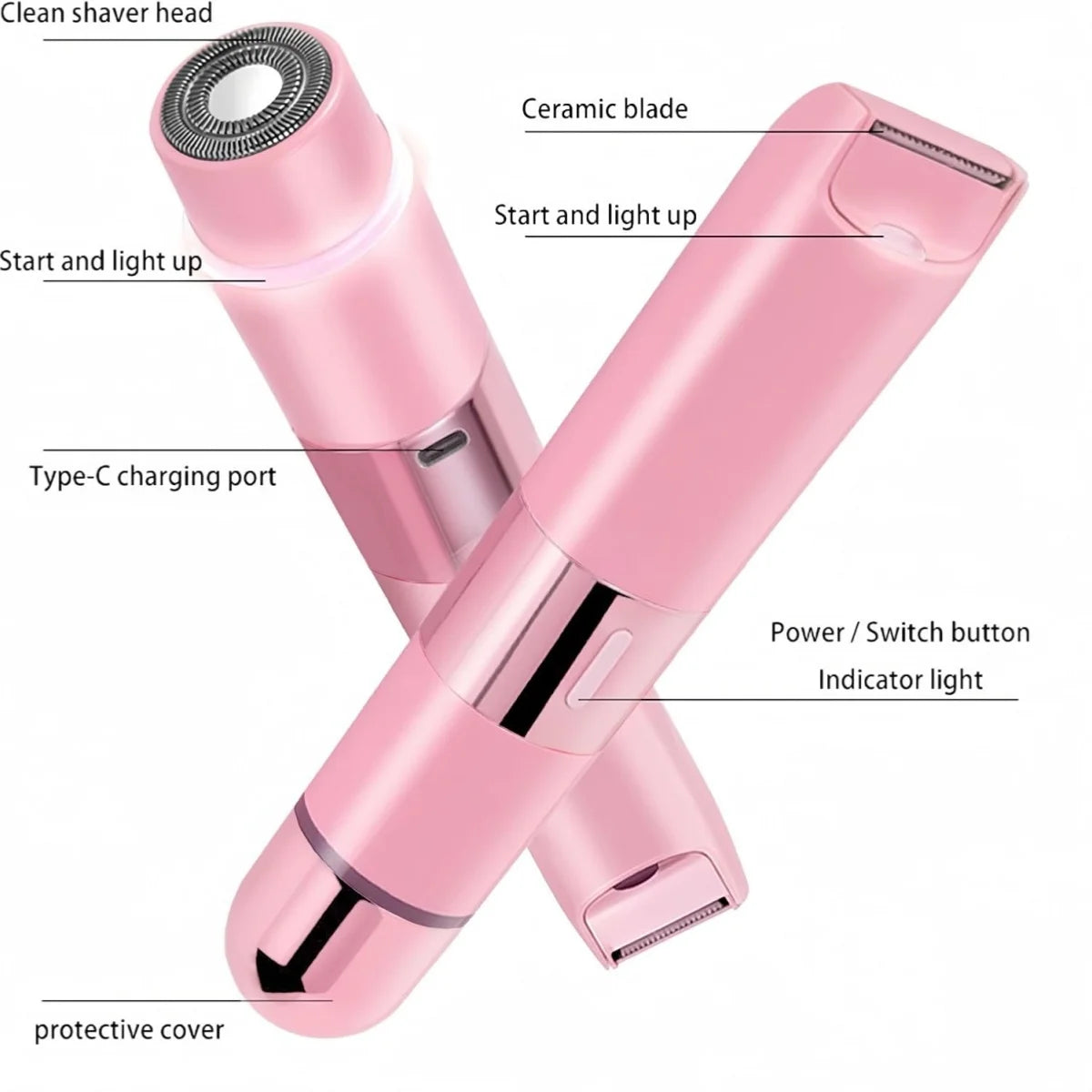 Hair Remover Women's usb Rechargeable  Double Head Shaver Electric Razors for Women 2 In 1 Bikini Trimmer Face Shavers