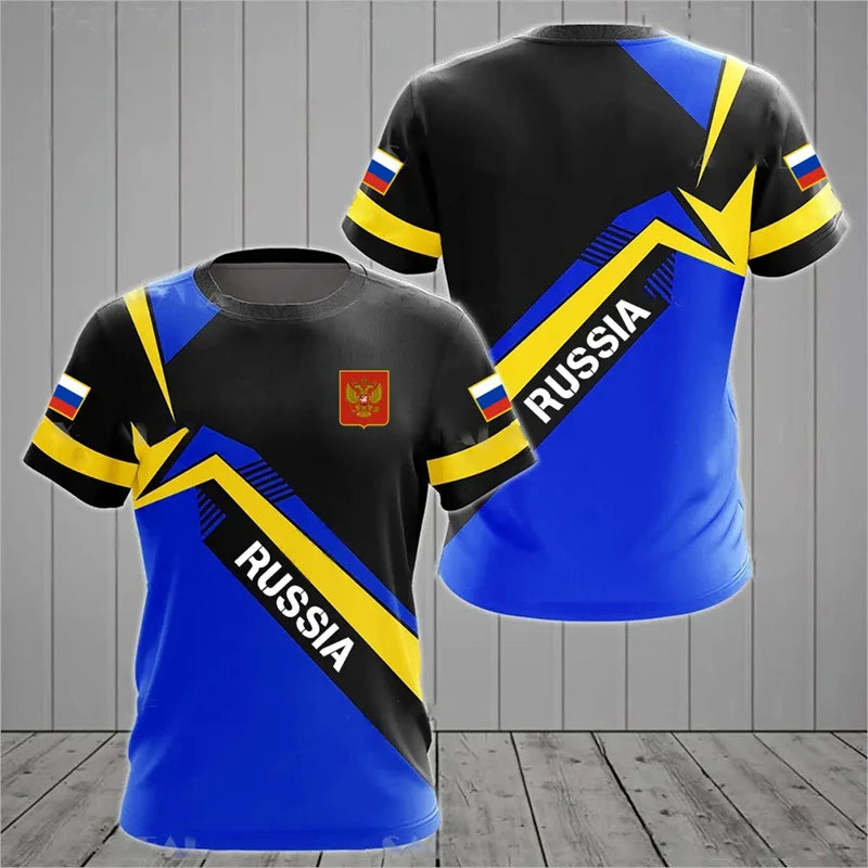 Russia Flag Men's T-shirts Crew Neck Russian Tops 3D Print Oversized Fashion Short Sleeve Men Clothing T Shirt Loose Streetwear
