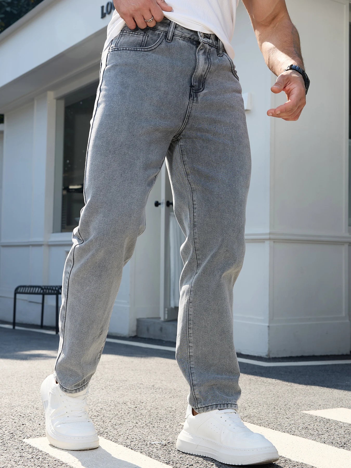 Men's Casual Simple and Versatile Gray Slim-Fit Jeans, Non-Stretch Wear-Resistant Fabric, Suitable for Work and Casual Wear, 2026 All-Season Style