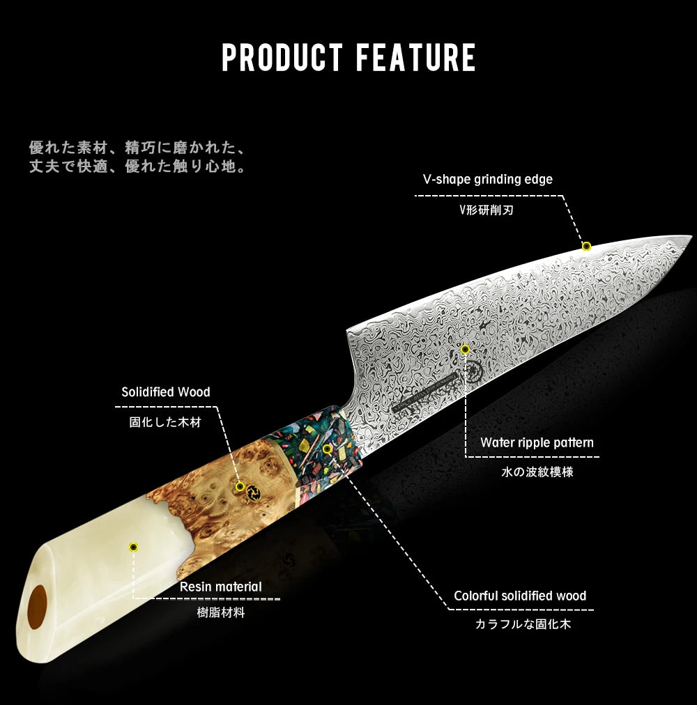 1-3 Pcs Japanese Damascus Steel Kitchen Knife Sets  AUS-10 Steel Chef Utility Kiritsuke Knives Meat Slicing Tools Grandsharp