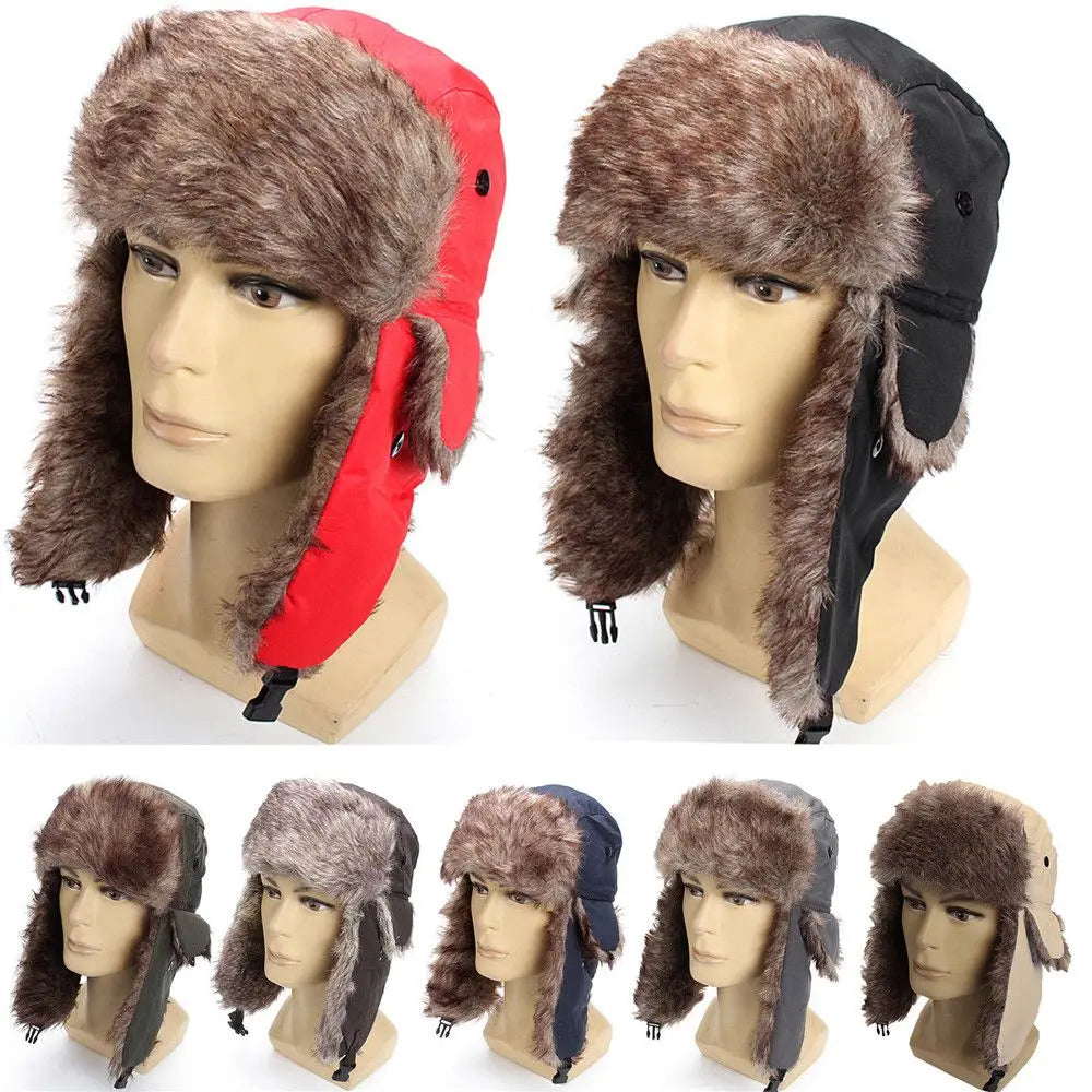 Men Women Trapper Bomber Hats Russian Ushanka Warm Winter Fur Earflap Ski Hat