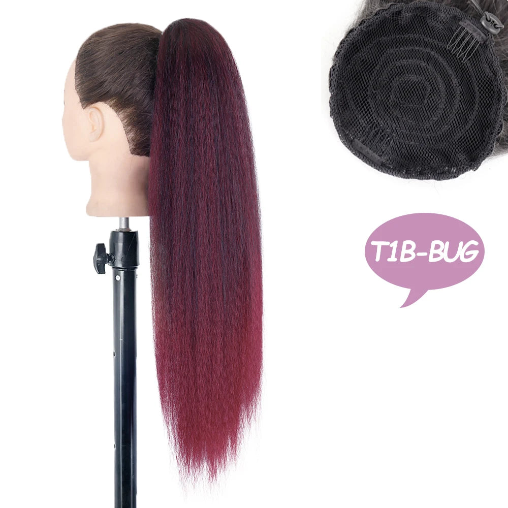 NICESY Synthetic Tail Warping 18" Kinky Drawstring Curly Ponytail Hairpiece With 2 Clips Hair Extension Black For Women