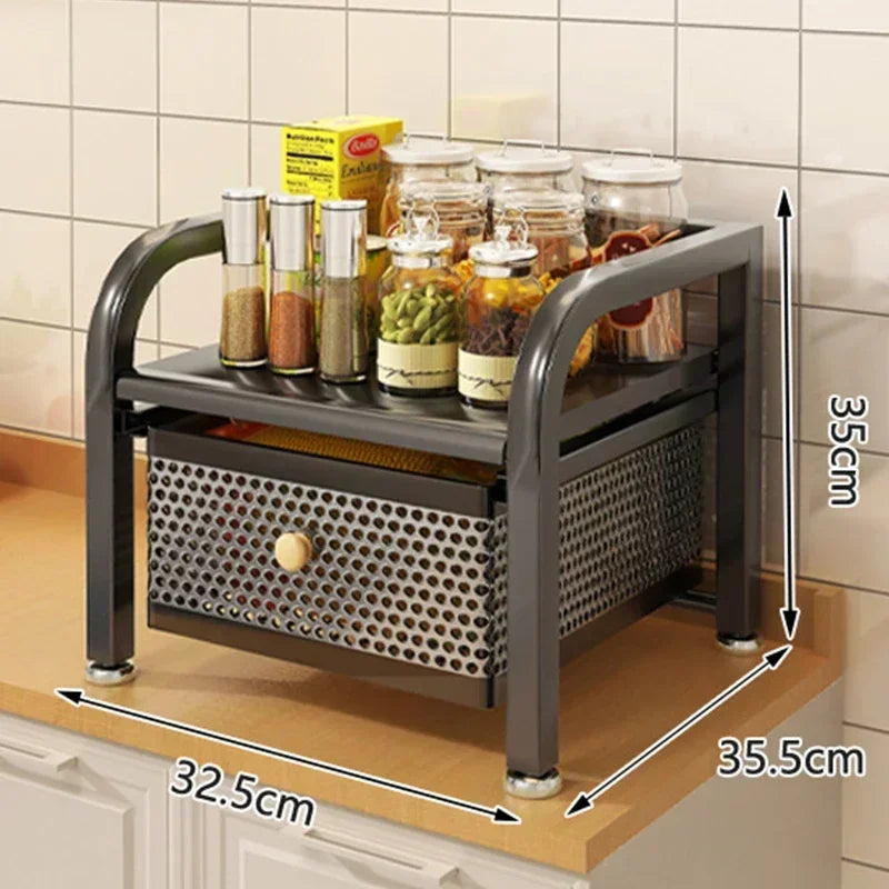 Kitchen Shelf With Drawer Multifunctional Storage Rack Fruits Vegetables Storage Cart Organizer With Wheels Bar Carts Cabinets