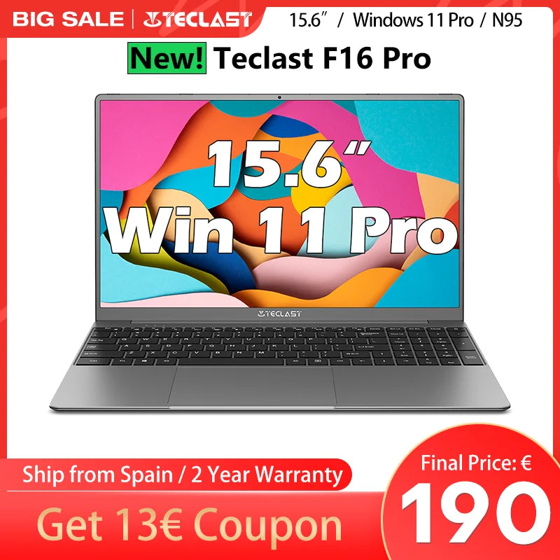 【New】Teclast F16Pro 15.6 Inch Laptop, 12Gb+256Gb/16Gb+ 512Gb, for Intel N95 Cpu, 1920X1080, Backlit Keyboard, Mini-Hdmi