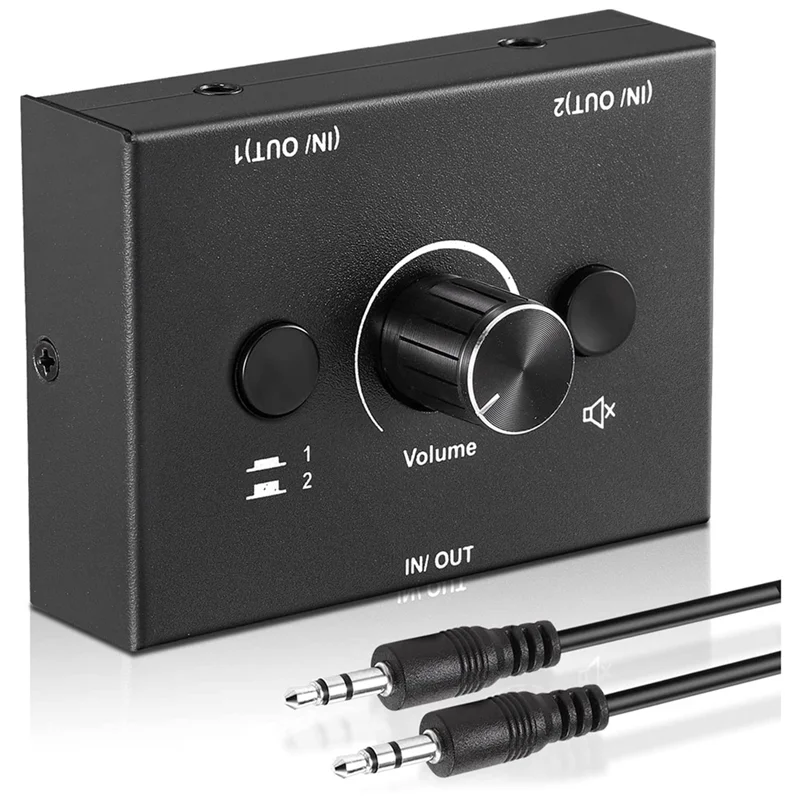 Newest  3.5mm Audio Switcher, 2 Input 1 Output/1 Input 2 Output Audio Splitter Switcher, Audio Switcher Box,One-Key Mute Button