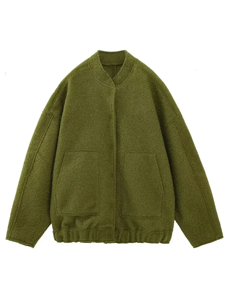 HH Women's Elegant Solid Coat Button Long Sleeve Pocket Bomber 4-Color Jacket Female Spring Casual Loose Streetwear Coats