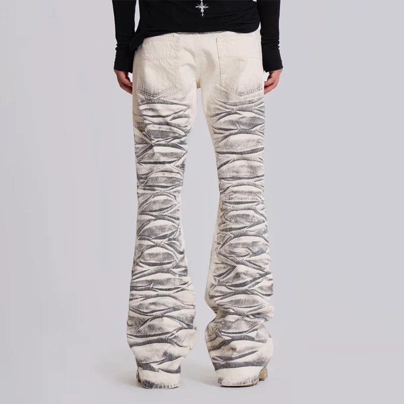 Y2K Arctic White Drift Flared Trumpet Jeans Retro Washed High Street Hip Hop Wide Leg Pants Gothic Slim Fit Unisex Trumpet Jeans