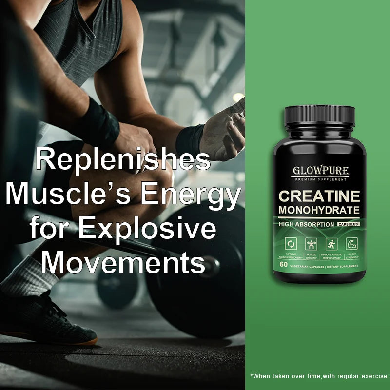 Creatine Monohydrate Capsules for Muscle Endurance, Workout Recovery, Mass Gainer, Strength Performance Nutritional Supplement
