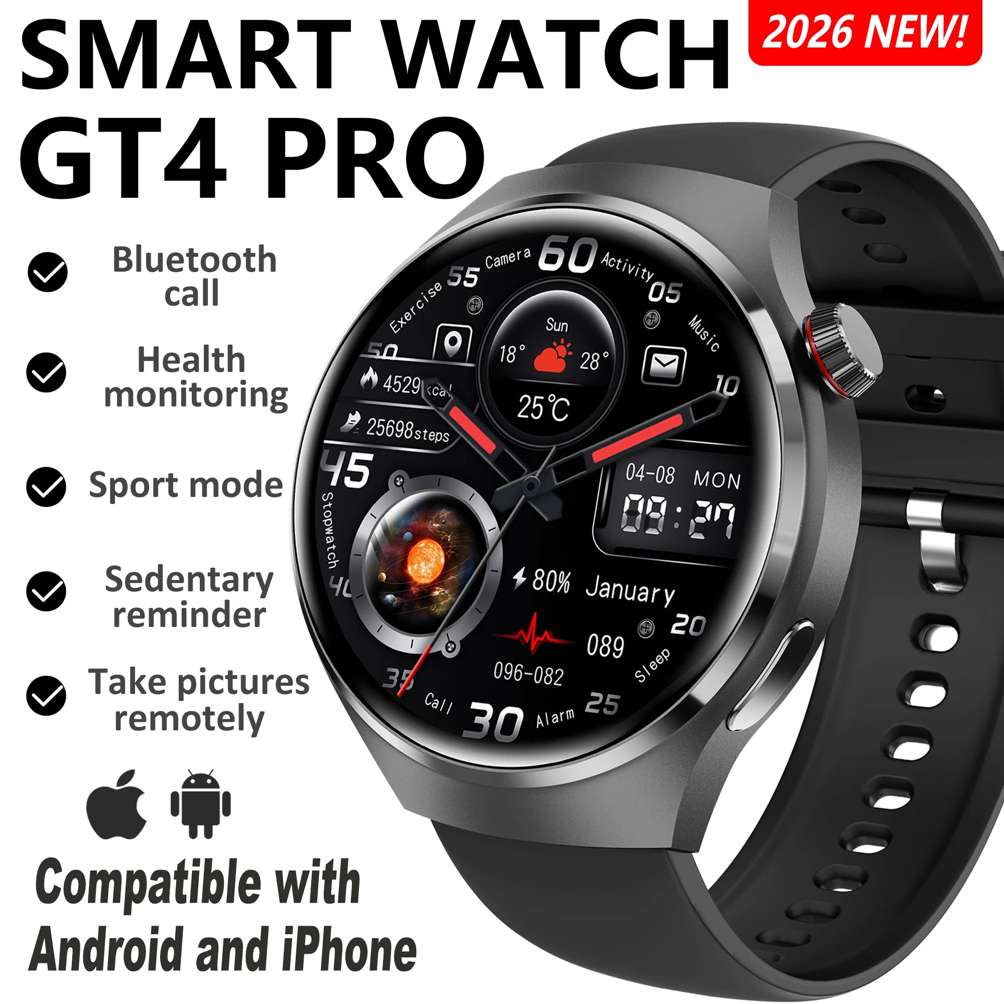 2026 Smart Watch HD Bluetooth Calls GPS Exercise Tracking Health Monitor 100+ Modes Voice Assistant